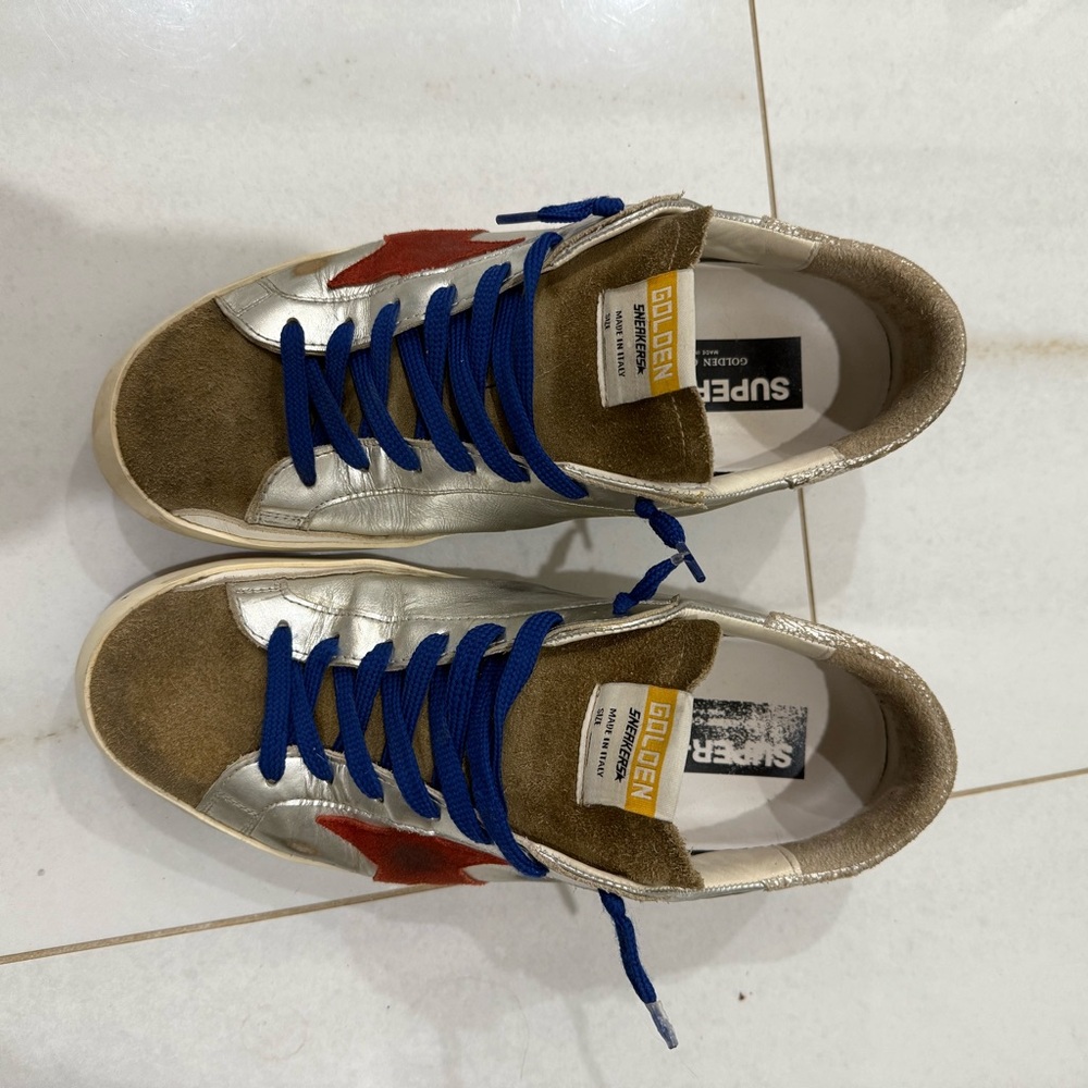 Golden Goose Silver and Red Distressed Sneakers Size 43 - Picture 5 of 11